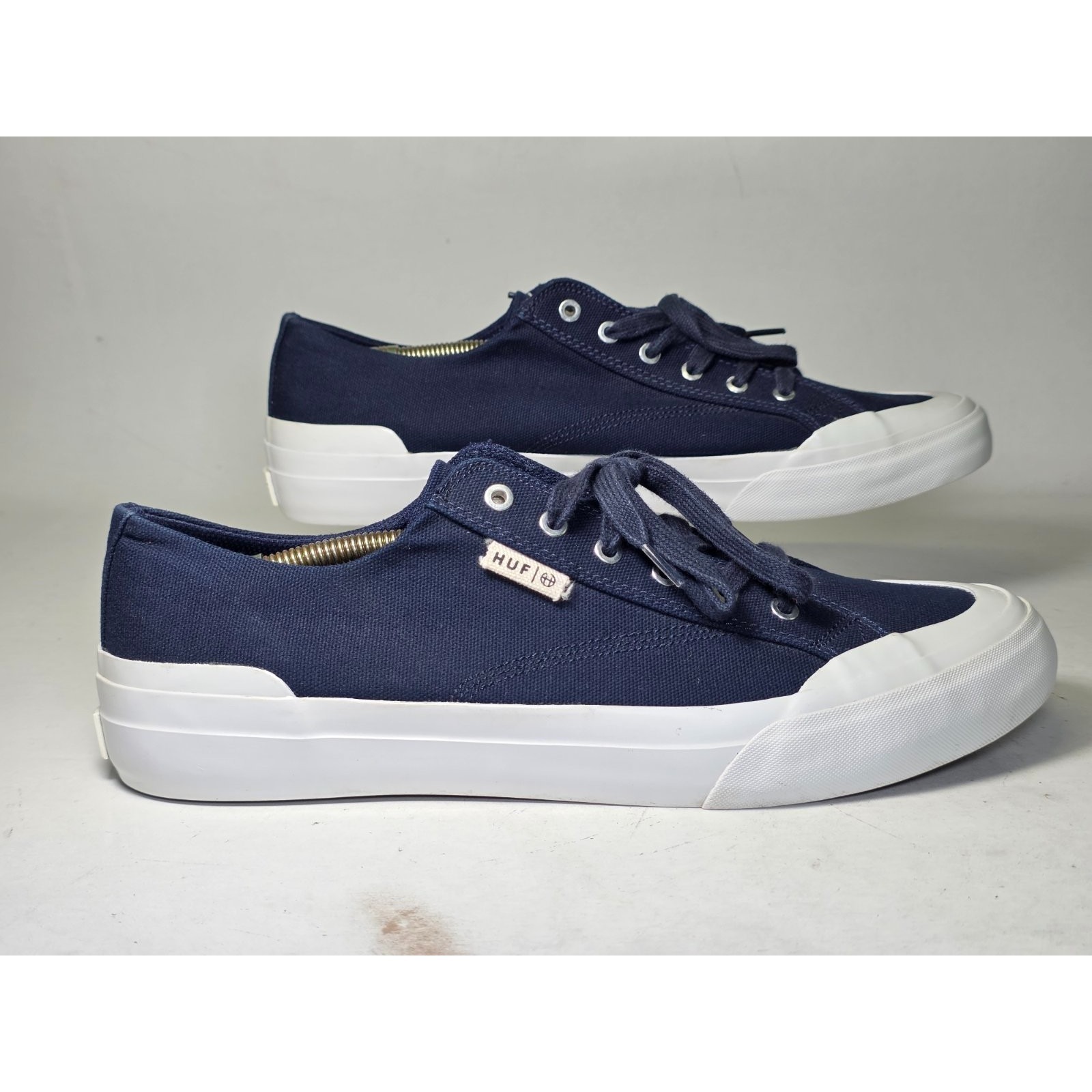 Huf Men's Sneakers Size 11 Uk 10 Navy White Canvas Classic Low Top Lace Up Shoes